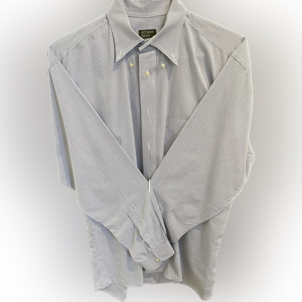 Men’s Gitman Bros. Blue and White Micro Check Shirt 16 x 34